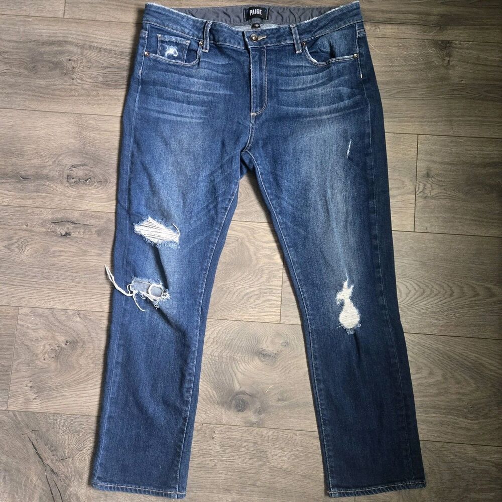 PAIGE Brigitte Jeans 30 Lala Destructed Slim Straight High Rise 34x26 Runs Large